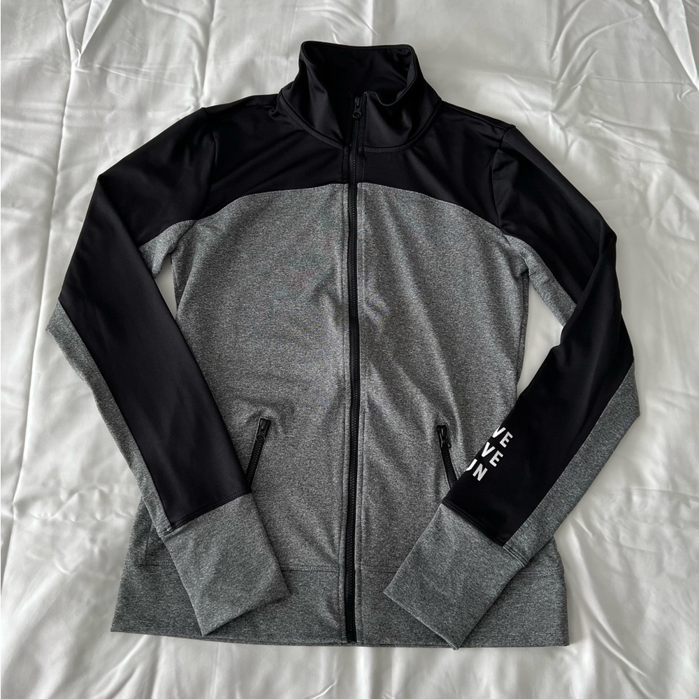 Grey And Black Zip-Up Running Jacket